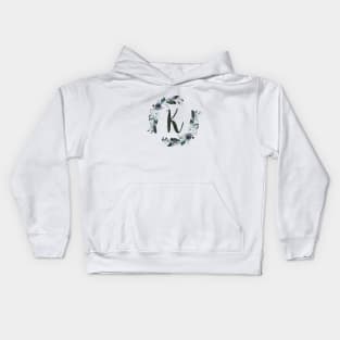 Floral Monogram K Dark Bohemian Flora Kids Hoodie